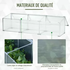 Outsunny Mini Serre De Jardin Serre à Tomates 181L X 51l X 51H Cm 3 Pannneaux Toits Ouvrables Alu. Polycarbonate - Transparent -Serre de jardin Boutique 27323423 4