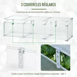 Outsunny Mini Serre De Jardin Serre à Tomates 181L X 51l X 51H Cm 3 Pannneaux Toits Ouvrables Alu. Polycarbonate - Transparent -Serre de jardin Boutique 27323423 5