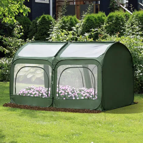Outsunny Serre Pop-up - Serre De Jardin Pop-up - 4 Portes Zippées Enroulables - Dim. 2,5L X 1,25l X 1,35H M - Sac Transport Inclus - PVC Vert - Vert 2 Outsunny Serre Pop-up - Serre De Jardin Pop-up - 4 Portes Zippées Enroulables - Dim. 2,5L X 1,25l X 1,35H M - Sac Transport Inclus - PVC Vert - Vert – Image 2