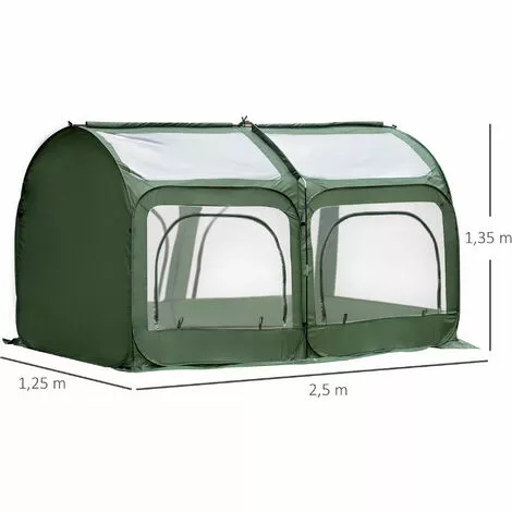 Outsunny Serre Pop-up - Serre De Jardin Pop-up - 4 Portes Zippées Enroulables - Dim. 2,5L X 1,25l X 1,35H M - Sac Transport Inclus - PVC Vert - Vert 3 Outsunny Serre Pop-up - Serre De Jardin Pop-up - 4 Portes Zippées Enroulables - Dim. 2,5L X 1,25l X 1,35H M - Sac Transport Inclus - PVC Vert - Vert – Image 3