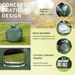 Outsunny Serre Pop-up - Serre De Jardin Pop-up - 4 Portes Zippées Enroulables - Dim. 2,5L X 1,25l X 1,35H M - Sac Transport Inclus - PVC Vert - Vert 8 Outsunny Serre Pop-up - Serre De Jardin Pop-up - 4 Portes Zippées Enroulables - Dim. 2,5L X 1,25l X 1,35H M - Sac Transport Inclus - PVC Vert - Vert -Serre de jardin Boutique 28185961 4