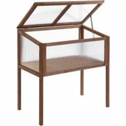 Outsunny Mini Serre Sur Pieds Dim. 90L X 50l X 93H Cm Toit Ouvrable Panneaux De Polycarbonate Bois Sapin Traité - Marron