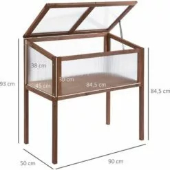Outsunny Mini Serre Sur Pieds Dim. 90L X 50l X 93H Cm Toit Ouvrable Panneaux De Polycarbonate Bois Sapin Traité - Marron -Serre de jardin Boutique 28189137 3
