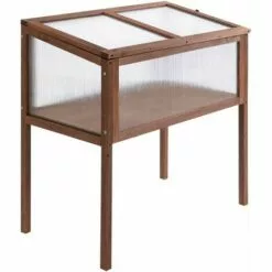 Outsunny Mini Serre Sur Pieds Dim. 90L X 50l X 93H Cm Toit Ouvrable Panneaux De Polycarbonate Bois Sapin Traité - Marron -Serre de jardin Boutique 28189137 4