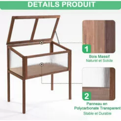Outsunny Mini Serre Sur Pieds Dim. 90L X 50l X 93H Cm Toit Ouvrable Panneaux De Polycarbonate Bois Sapin Traité - Marron -Serre de jardin Boutique 28189137 5