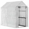 Outsunny Serre De Jardin 2 Tablettes Dim. 1,86L X 1,2l X 1,9H M Porte Déroulante Acier PE Haute Densité 140 G/m² Transparent Blanc - Blanc