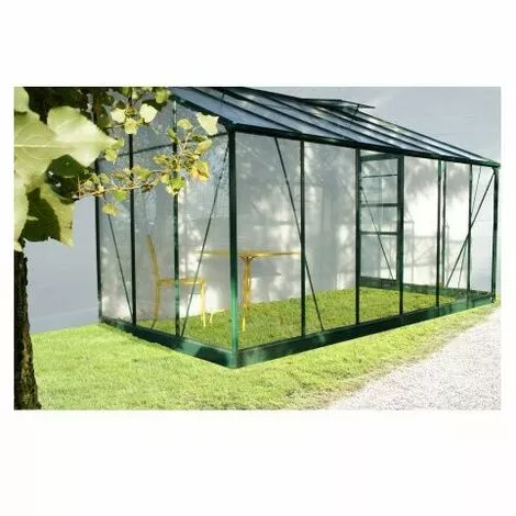 LA MAISON DU JARDIN Serre / Véranda Adossée 126 - 7,3 M² Verre Trempé 4 Mm. Aluminium Laqué Vert - Sans Base - Porte à Gauche 2 LA MAISON DU JARDIN Serre / Véranda Adossée 126 - 7,3 M² Verre Trempé 4 Mm. Aluminium Laqué Vert - Sans Base - Porte à Gauche – Image 2