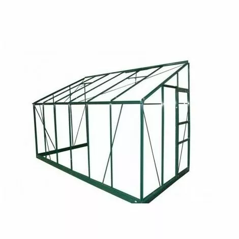 LA MAISON DU JARDIN Serre / Véranda Adossée 126 - 7,3 M² Verre Trempé 4 Mm. Aluminium Laqué Vert - Sans Base - Porte à Gauche 3 LA MAISON DU JARDIN Serre / Véranda Adossée 126 - 7,3 M² Verre Trempé 4 Mm. Aluminium Laqué Vert - Sans Base - Porte à Gauche – Image 3