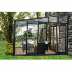 LA MAISON DU JARDIN Serre En Verre Trempé 4 Mm Adossée Modèle 126 + Base - 7,2 M² -alu Peint Vert