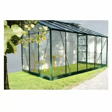 LA MAISON DU JARDIN Serre En Verre Trempé 4 Mm Adossée Modèle 126 + Base - 7,2 M² -alu Peint Vert 2 LA MAISON DU JARDIN Serre En Verre Trempé 4 Mm Adossée Modèle 126 + Base - 7,2 M² -alu Peint Vert – Image 2