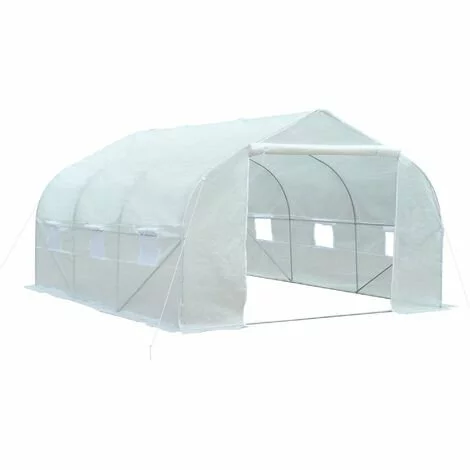 Outsunny Serre Tunnel De Jardin Dim. 4,45L X 2,99l X 2H M Porte + 6 Fenêtres Enroulables Acier Galvanisé Bâche PE Haute Densité Blanc 1 Outsunny Serre Tunnel De Jardin Dim. 4,45L X 2,99l X 2H M Porte + 6 Fenêtres Enroulables Acier Galvanisé Bâche PE Haute Densité Blanc