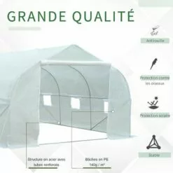 Outsunny Serre Tunnel De Jardin Dim. 4,45L X 2,99l X 2H M Porte + 6 Fenêtres Enroulables Acier Galvanisé Bâche PE Haute Densité Blanc 8 Outsunny Serre Tunnel De Jardin Dim. 4,45L X 2,99l X 2H M Porte + 6 Fenêtres Enroulables Acier Galvanisé Bâche PE Haute Densité Blanc -Serre de jardin Boutique 28603465 4