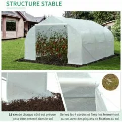 Outsunny Serre Tunnel De Jardin Dim. 4,45L X 2,99l X 2H M Porte + 6 Fenêtres Enroulables Acier Galvanisé Bâche PE Haute Densité Blanc 9 Outsunny Serre Tunnel De Jardin Dim. 4,45L X 2,99l X 2H M Porte + 6 Fenêtres Enroulables Acier Galvanisé Bâche PE Haute Densité Blanc -Serre de jardin Boutique 28603465 5
