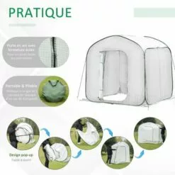 Outsunny Serre Pop-up - Serre De Jardin Pop-up - Porte Zippée Enroulable - Dim. 2,08L X 2,08l X 1,95H M - Sac Transport Inclus - PE Blanc Vert -Serre de jardin Boutique 28603475 5