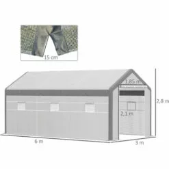 Outsunny Serre De Jardin Tunnel Surface Sol 18 M² 6L X 3l X 2,8H M Châssis Tubulaire Renforcé Acier 2 Portes + 6 Fenêtres Enroulables PE Polyester Blanc Gris - Blanc -Serre de jardin Boutique 28623821 3