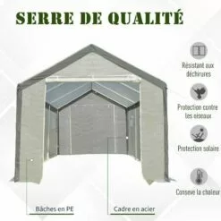 Outsunny Serre De Jardin Tunnel Surface Sol 18 M² 6L X 3l X 2,8H M Châssis Tubulaire Renforcé Acier 2 Portes + 6 Fenêtres Enroulables PE Polyester Blanc Gris - Blanc -Serre de jardin Boutique 28623821 4