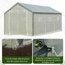 Outsunny Serre De Jardin Tunnel Surface Sol 18 M² 6L X 3l X 2,8H M Châssis Tubulaire Renforcé Acier 2 Portes + 6 Fenêtres Enroulables PE Polyester Blanc Gris - Blanc -Serre de jardin Boutique 28623821 5