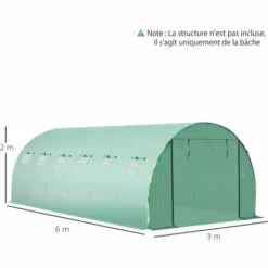 Outsunny Bâche De Rechange Serre Tunnel 18 M², Bâche Dim. 6L X 3l X 2H M PE Anti-UV Imperméable 12 Fenêtres + Porte Enroulable Zippée Vert - Vert -Serre de jardin Boutique 28909916 3
