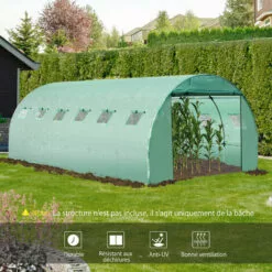 Outsunny Bâche De Rechange Serre Tunnel 18 M², Bâche Dim. 6L X 3l X 2H M PE Anti-UV Imperméable 12 Fenêtres + Porte Enroulable Zippée Vert - Vert -Serre de jardin Boutique 28909916 4