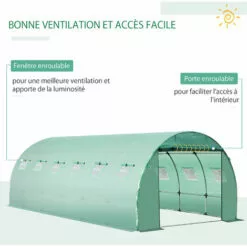 Outsunny Bâche De Rechange Serre Tunnel 18 M², Bâche Dim. 6L X 3l X 2H M PE Anti-UV Imperméable 12 Fenêtres + Porte Enroulable Zippée Vert - Vert -Serre de jardin Boutique 28909916 5