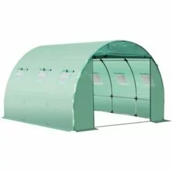Outsunny Bâche De Rechange Serre Tunnel 9 M², Bâche Dim. 3L X 3l X 2H M PE Anti-UV Imperméable 6 Fenêtres + Porte Enroulable Zippée Vert - Vert