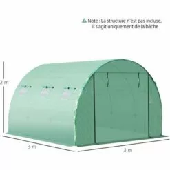Outsunny Bâche De Rechange Serre Tunnel 9 M², Bâche Dim. 3L X 3l X 2H M PE Anti-UV Imperméable 6 Fenêtres + Porte Enroulable Zippée Vert - Vert -Serre de jardin Boutique 28909926 3