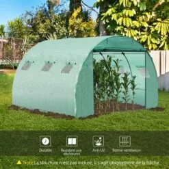 Outsunny Bâche De Rechange Serre Tunnel 9 M², Bâche Dim. 3L X 3l X 2H M PE Anti-UV Imperméable 6 Fenêtres + Porte Enroulable Zippée Vert - Vert -Serre de jardin Boutique 28909926 4