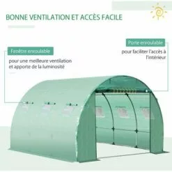 Outsunny Bâche De Rechange Serre Tunnel 9 M², Bâche Dim. 3L X 3l X 2H M PE Anti-UV Imperméable 6 Fenêtres + Porte Enroulable Zippée Vert - Vert -Serre de jardin Boutique 28909926 5