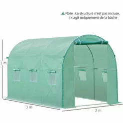 Outsunny Bâche De Rechange Serre Tunnel 6 M², Bâche Dim. 3L X 2l X 2H M PE Anti-UV Imperméable 6 Fenêtres + Porte Enroulable Zippée Vert - Vert -Serre de jardin Boutique 28909935 3