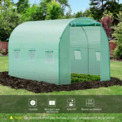 Outsunny Bâche De Rechange Serre Tunnel 6 M², Bâche Dim. 3L X 2l X 2H M PE Anti-UV Imperméable 6 Fenêtres + Porte Enroulable Zippée Vert - Vert -Serre de jardin Boutique 28909935 4