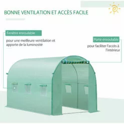 Outsunny Bâche De Rechange Serre Tunnel 6 M², Bâche Dim. 3L X 2l X 2H M PE Anti-UV Imperméable 6 Fenêtres + Porte Enroulable Zippée Vert - Vert -Serre de jardin Boutique 28909935 5