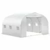 Outsunny Serre Tunnel De Jardin Dim. 3,5L X 3l X 2H M Porte + 6 Fenêtres Enroulables Acier Galvanisé Bâche PE Haute Densité Blanc