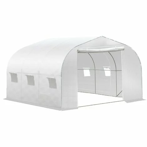 Outsunny Serre Tunnel De Jardin Dim. 3,5L X 3l X 2H M Porte + 6 Fenêtres Enroulables Acier Galvanisé Bâche PE Haute Densité Blanc 1 Outsunny Serre Tunnel De Jardin Dim. 3,5L X 3l X 2H M Porte + 6 Fenêtres Enroulables Acier Galvanisé Bâche PE Haute Densité Blanc