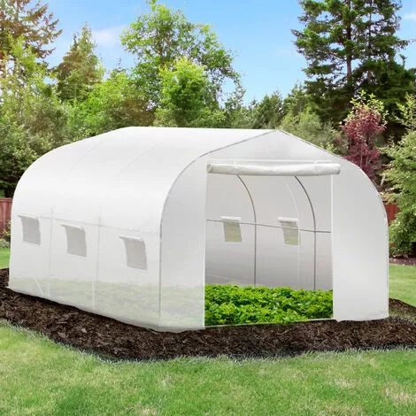Outsunny Serre Tunnel De Jardin Dim. 3,5L X 3l X 2H M Porte + 6 Fenêtres Enroulables Acier Galvanisé Bâche PE Haute Densité Blanc 2 Outsunny Serre Tunnel De Jardin Dim. 3,5L X 3l X 2H M Porte + 6 Fenêtres Enroulables Acier Galvanisé Bâche PE Haute Densité Blanc – Image 2