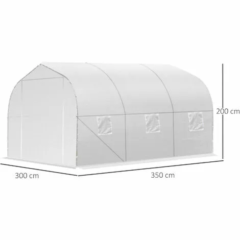 Outsunny Serre Tunnel De Jardin Dim. 3,5L X 3l X 2H M Porte + 6 Fenêtres Enroulables Acier Galvanisé Bâche PE Haute Densité Blanc 3 Outsunny Serre Tunnel De Jardin Dim. 3,5L X 3l X 2H M Porte + 6 Fenêtres Enroulables Acier Galvanisé Bâche PE Haute Densité Blanc – Image 3