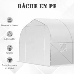 Outsunny Serre Tunnel De Jardin Dim. 3,5L X 3l X 2H M Porte + 6 Fenêtres Enroulables Acier Galvanisé Bâche PE Haute Densité Blanc 9 Outsunny Serre Tunnel De Jardin Dim. 3,5L X 3l X 2H M Porte + 6 Fenêtres Enroulables Acier Galvanisé Bâche PE Haute Densité Blanc -Serre de jardin Boutique 28909967 5