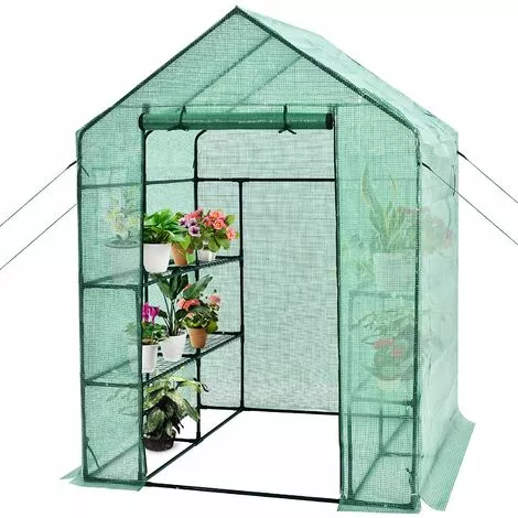 COSTWAY Serre De Jardin 3,9㎡avec Porte à Fermeture Enroulable Fenêtres D'Observation Bâche En PVC 8 Étagères 142 X 142 X 195 Cm Vert 1 COSTWAY Serre De Jardin 3,9㎡avec Porte à Fermeture Enroulable Fenêtres D'Observation Bâche En PVC 8 Étagères 142 X 142 X 195 Cm Vert