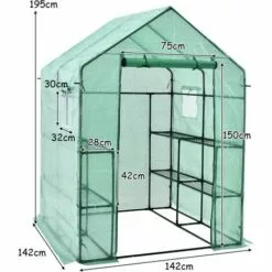 COSTWAY Serre De Jardin 3,9㎡avec Porte à Fermeture Enroulable Fenêtres D'Observation Bâche En PVC 8 Étagères 142 X 142 X 195 Cm Vert 9 COSTWAY Serre De Jardin 3,9㎡avec Porte à Fermeture Enroulable Fenêtres D'Observation Bâche En PVC 8 Étagères 142 X 142 X 195 Cm Vert -Serre de jardin Boutique 30137462 5