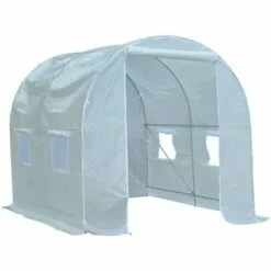 Outsunny Serre De Jardin Tunnel Surface Sol 5 M² 2,5L X 2l X 2H M Châssis Tubulaire Renforcé 18 Mm 4 Fenêtres Blanc