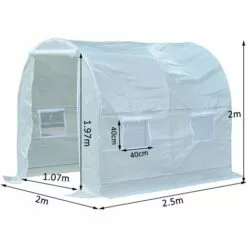 Outsunny Serre De Jardin Tunnel Surface Sol 5 M² 2,5L X 2l X 2H M Châssis Tubulaire Renforcé 18 Mm 4 Fenêtres Blanc -Serre de jardin Boutique 3023953 3