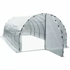 Outsunny Serre De Jardin Tunnel Surface Sol 18 M² 6L X 3l X 2H M Châssis Tubulaire Renforcé 25 Mm Double Porte Avec Poignées Blanc - Blanc