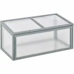 Outsunny Mini Serre De Jardin Serre à Tomates Dim. 90L X 46l X 40H Cm Toit Ouvrable Panneaux De Polycarbonate Bois Sapin Pré-huilé Gris