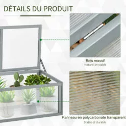 Outsunny Mini Serre De Jardin Serre à Tomates Dim. 90L X 46l X 40H Cm Toit Ouvrable Panneaux De Polycarbonate Bois Sapin Pré-huilé Gris -Serre de jardin Boutique 30950951 5