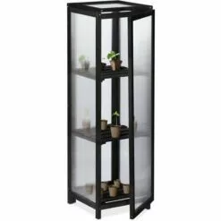 Relaxdays Serre Bois Balcon, Bois & Plastique, HLP: 120x36x36 Cm, Porte & Toit Ouvrable, Culture Plantes, Semis, Noir
