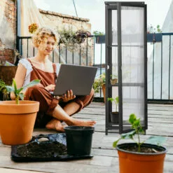 Relaxdays Serre Bois Balcon, Bois & Plastique, HLP: 120x36x36 Cm, Porte & Toit Ouvrable, Culture Plantes, Semis, Noir -Serre de jardin Boutique 32712876 3