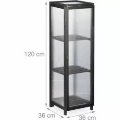 Relaxdays Serre Bois Balcon, Bois & Plastique, HLP: 120x36x36 Cm, Porte & Toit Ouvrable, Culture Plantes, Semis, Noir -Serre de jardin Boutique 32712876 5