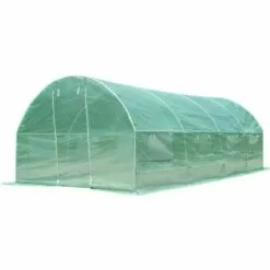 GOPLUS Serre De Jardin Tunnel 18 M2 Armature En Acier Robuste Et Tissu En PE Transparent Imperméable Avec 8 Fenêtres Porte à Glissière Pour Toutes Saisons(600 X 300 X 200 CM, Vert)