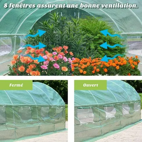 GOPLUS Serre De Jardin Tunnel 18 M2 Armature En Acier Robuste Et Tissu En PE Transparent Imperméable Avec 8 Fenêtres Porte à Glissière Pour Toutes Saisons(600 X 300 X 200 CM, Vert) 2 GOPLUS Serre De Jardin Tunnel 18 M2 Armature En Acier Robuste Et Tissu En PE Transparent Imperméable Avec 8 Fenêtres Porte à Glissière Pour Toutes Saisons(600 X 300 X 200 CM, Vert) – Image 2