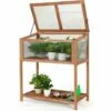 GOPLUS Mini Serre En Bois Et Plastique Transparent, Carré Potager Jardinière Rectangulaire Sur Pied, Avec Espace De Rangement Pour Outils, Convient Au Jardin Balcon Terrasse, 90X50X105cm, Brun