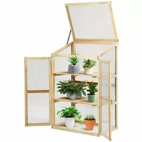 GOPLUS Serre En Bois Avec Vitrages Transparents Amovible En Polycarbonate, Avec Ouverture Inclinée, Serre Pour Plantes Et Légumes Pour Balcon Terrasse Jardin (60 X 45 X 100 Cm) 1 GOPLUS Serre En Bois Avec Vitrages Transparents Amovible En Polycarbonate, Avec Ouverture Inclinée, Serre Pour Plantes Et Légumes Pour Balcon Terrasse Jardin (60 X 45 X 100 Cm)